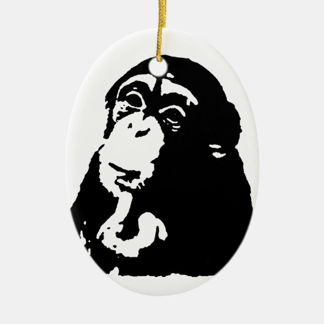Pop Art Thinking Chimpanzee Ceramic Tree Decoration (Front)