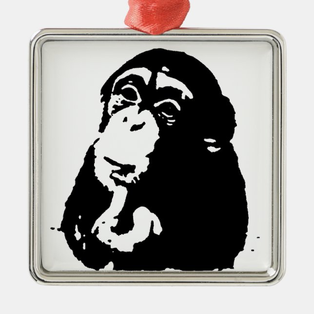 Pop Art Thinking Chimpanzee Metal Ornament (Front)