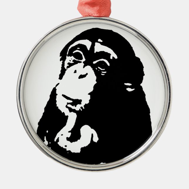 Pop Art Thinking Chimpanzee Metal Tree Decoration (Front)