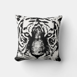 Pop Art Tiger Head Modern Template Black White Cushion