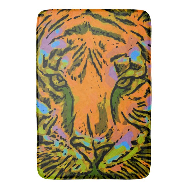 Pop Art TIGER HEAD + your backgr. & ideas Bath Mat (Front Vertical)