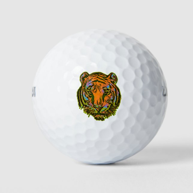 Pop Art TIGER HEAD + your backgr. & ideas Golf Balls (Front)
