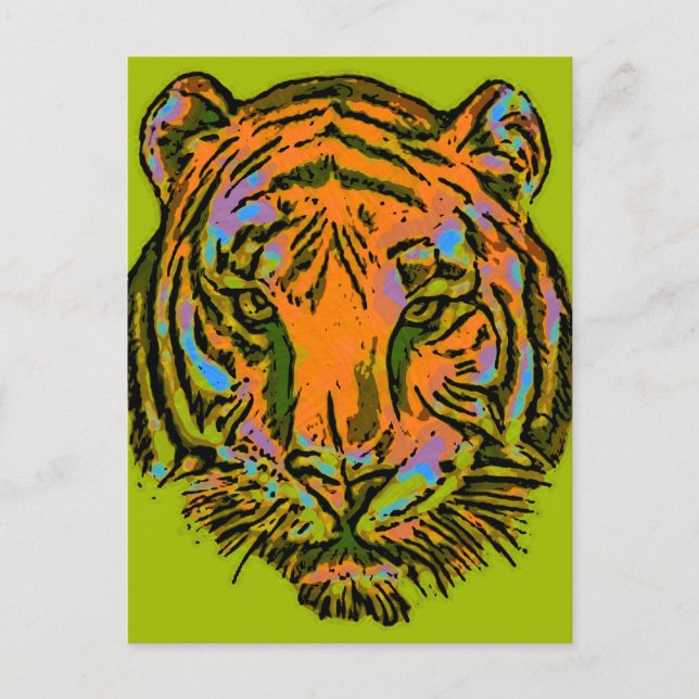 Pop Art TIGER HEAD + your backgr. & ideas Postcard (Front)