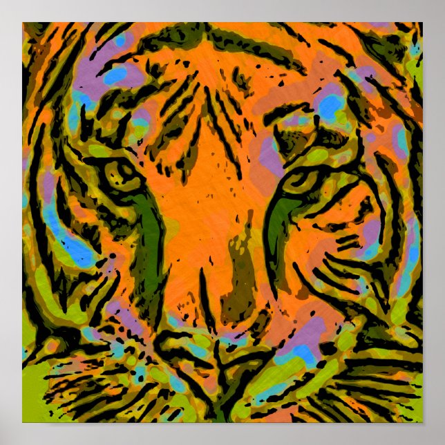 Pop Art TIGER HEAD + your backgr. & ideas Poster (Front)