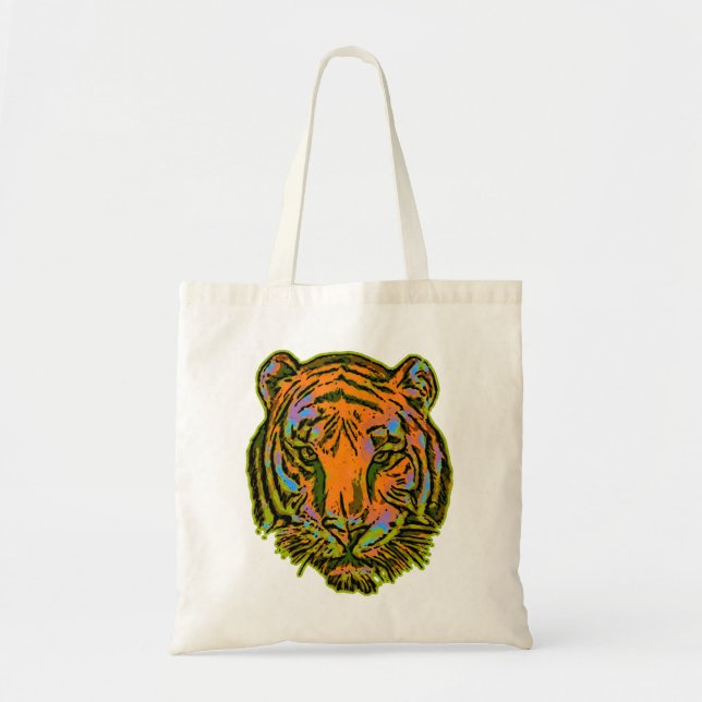 Pop Art TIGER HEAD + your backgr. & ideas Tote Bag (Front)