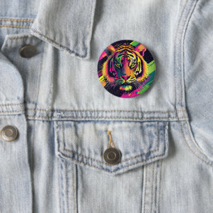 Pop Art Tiger Illustration with Neon Colors 6 Cm Round Badge