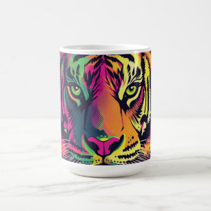 Pop Art Tiger Illustration with Neon Colors Coffee Mug