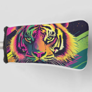 Pop Art Tiger Illustration with Neon Colors Golf Head Cover