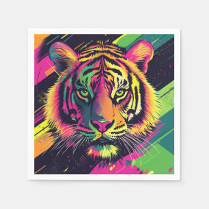 Pop Art Tiger Illustration with Neon Colors Napkin