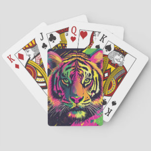 Pop Art Tiger Illustration with Neon Colors Playing Cards