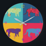 Pop Art Tigers Large Clock<br><div class="desc">Pop art tigers on a custom background cool summer design.</div>