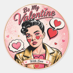 Pop Art Valentine With Golden Glam Classic Round Sticker