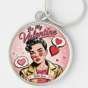 Pop Art Valentine With Golden Glam Key Ring
