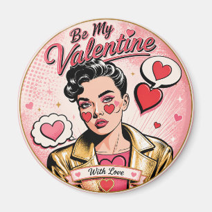 Pop Art Valentine With Golden Glam Magnet