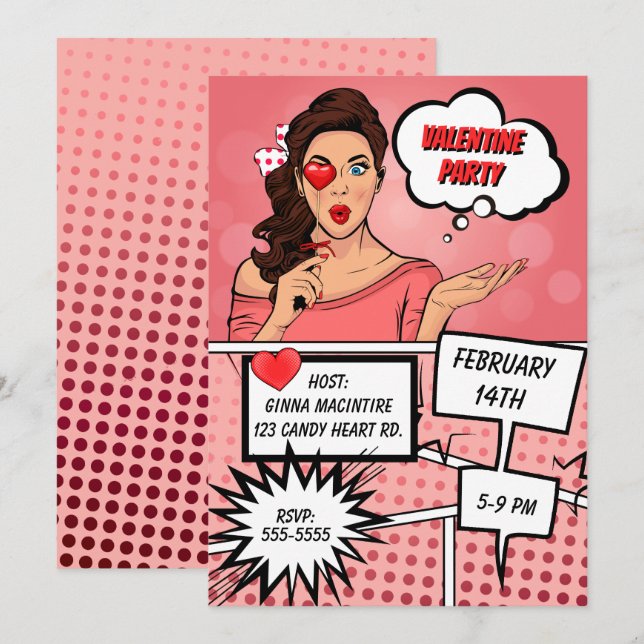 Pop Art Valentines Day Party Invitation (Front/Back)