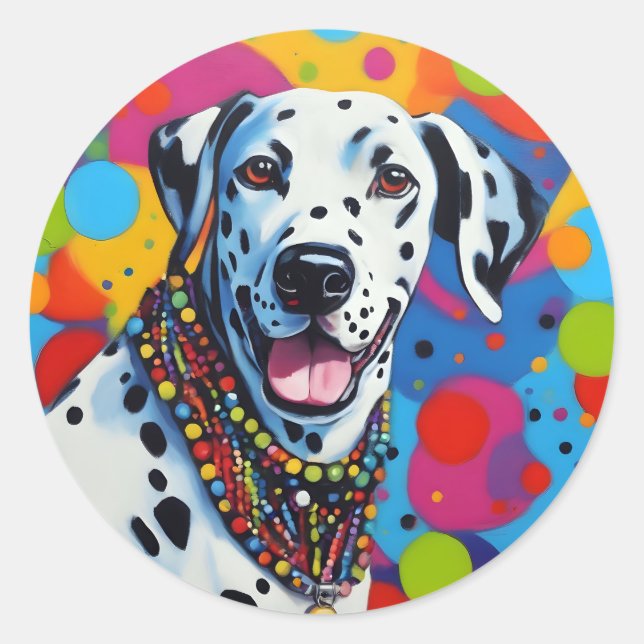 Pop Art Vibrant Dalmatian Classic Round Sticker (Front)