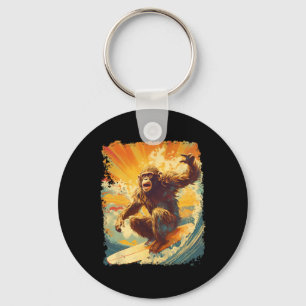 Pop Art Vintage Animal Zoo Monkey Surfing Paddle B Key Ring