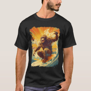 Pop Art Vintage Animal Zoo Monkey Surfing Paddle B T-Shirt