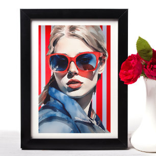 Pop Art Vintage Beautiful Girl with Sunglasses Poster