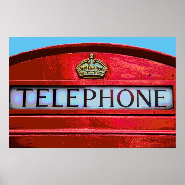 Pop Art Vintage London City Red Telephone Booth Poster (Front)