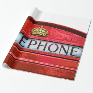 Pop Art Vintage London City Red Telephone Booth Wrapping Paper