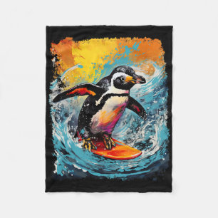 Pop Art Vintage Zoo Bird Surfing Penguin Fleece Blanket
