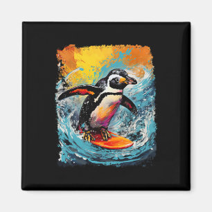 Pop Art Vintage Zoo Bird Surfing Penguin Magnet