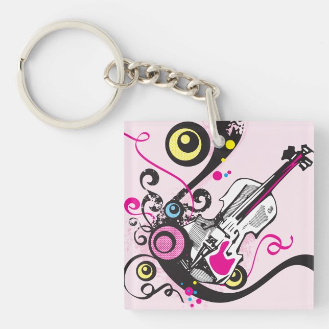 Pop Art Violin Abstract Musical Punk Rock Key Ring (Front)