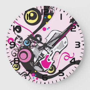 Pop Art Violin Abstract Musical Punk Rock Large Clock