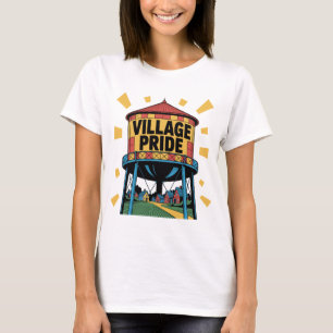 Pop Art Water Tower Colorful Village Design T-Shirt