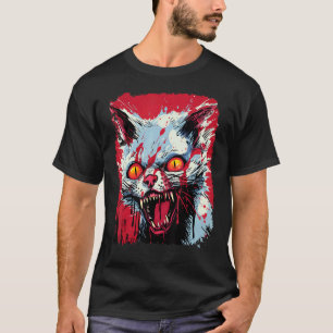 Pop Art White Cat Zombie Halloween T-Shirt