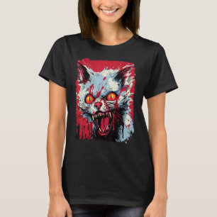 Pop Art White Cat Zombie Halloween T-Shirt