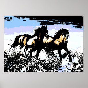 Pop Art Wild Horses Motivational Freedom Artwork Poster