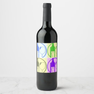 Pop Art Wine Bottles and Goblets Label