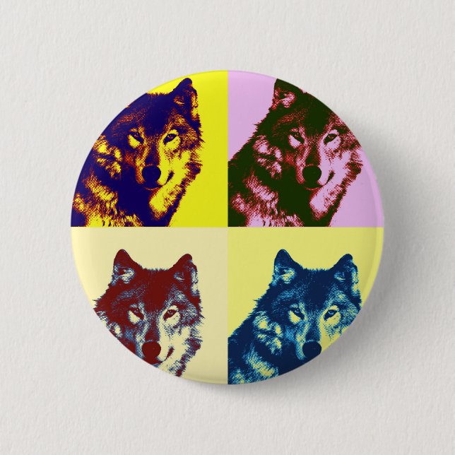 Pop Art Wolf 6 Cm Round Badge (Front)