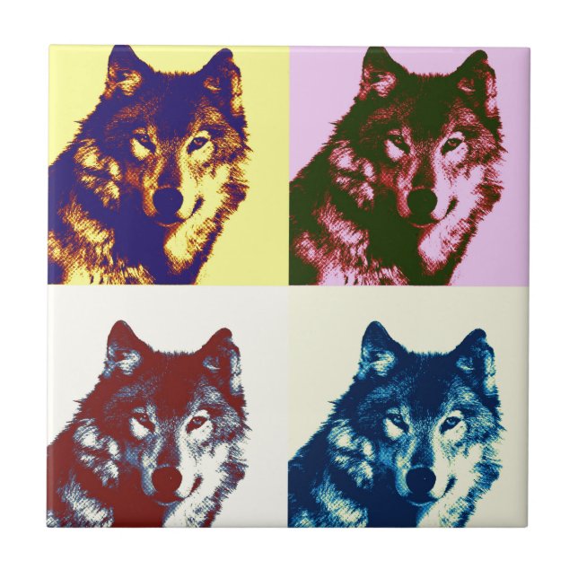 Pop Art Wolf Ceramic Tile (Front)
