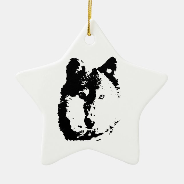 Pop Art Wolf Ceramic Tree Decoration (Front)