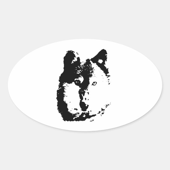 Pop Art Wolf Oval Sticker (Front)