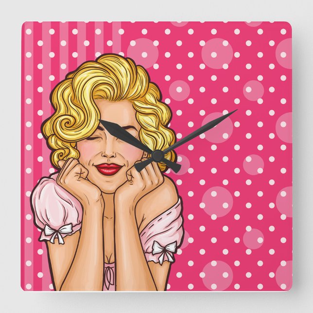 Pop Art Woman Dreaming Square Wall Clock (Creator Uploaded)