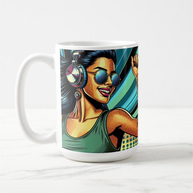 Pop Art Woman in Headphones Dancing Coffee Mug (Left)