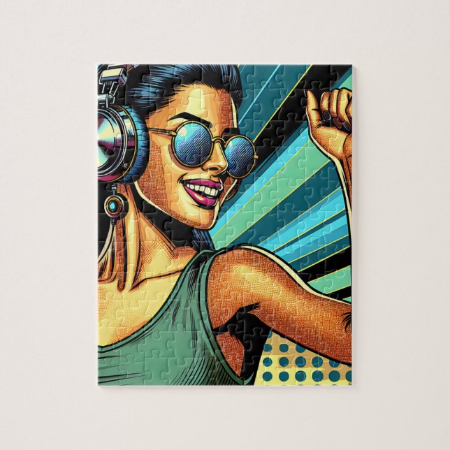 Pop Art Woman in Headphones Dancing Jigsaw Puzzle (Vertical)