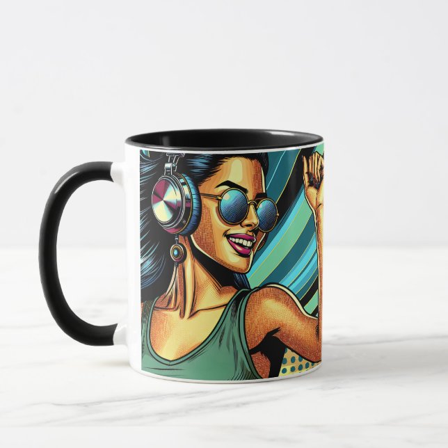 Pop Art Woman in Headphones Dancing Mug (Left)