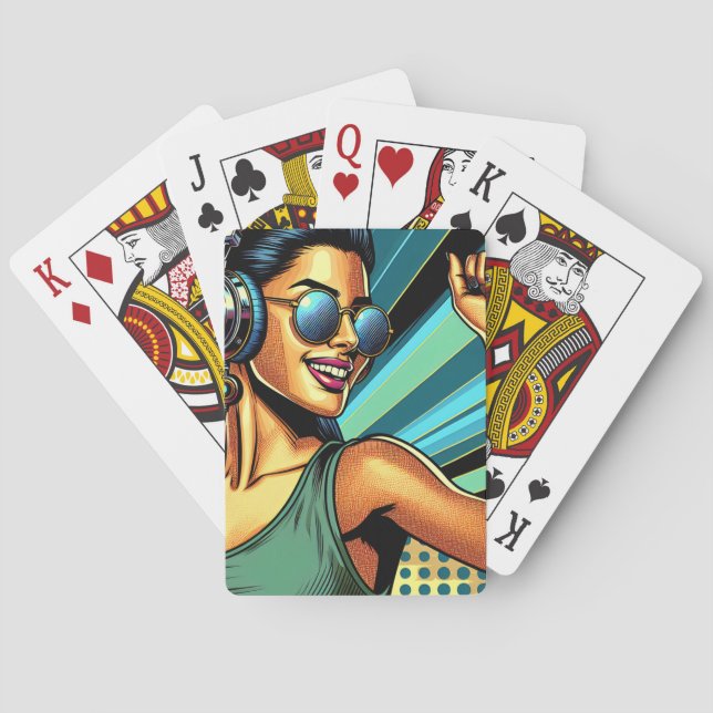 Pop Art Woman in Headphones Dancing Playing Cards (Back)