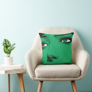 Pop-Art Woman’s Face In Vivid Green Cushion