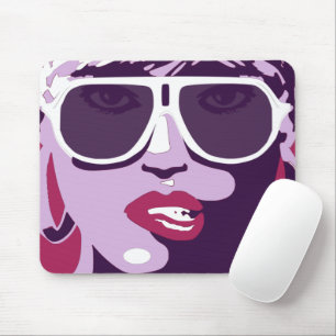 Pop Art Woman White Sunglasses Biting Pink Lips Mouse Pad