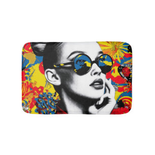 Pop art woman with sunglasses bath mat