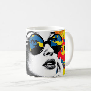 Pop art woman with sunglasses coffee mug