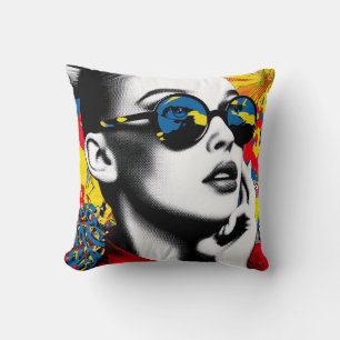 Pop art woman with sunglasses cushion