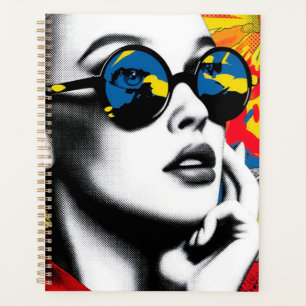 Pop art woman with sunglasses planner