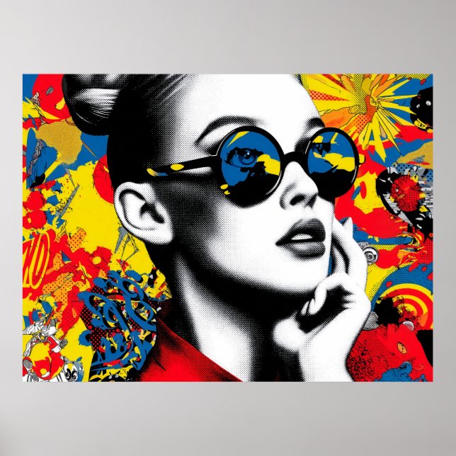 Pop art woman with sunglasses poster (Front)